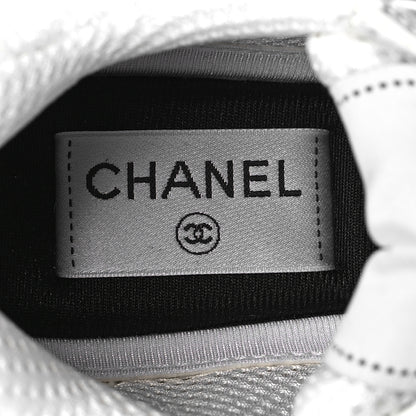 Chanel Fabric Laminated Calfskin Stretch CC Sneakers 37 White Silver 7 of 9