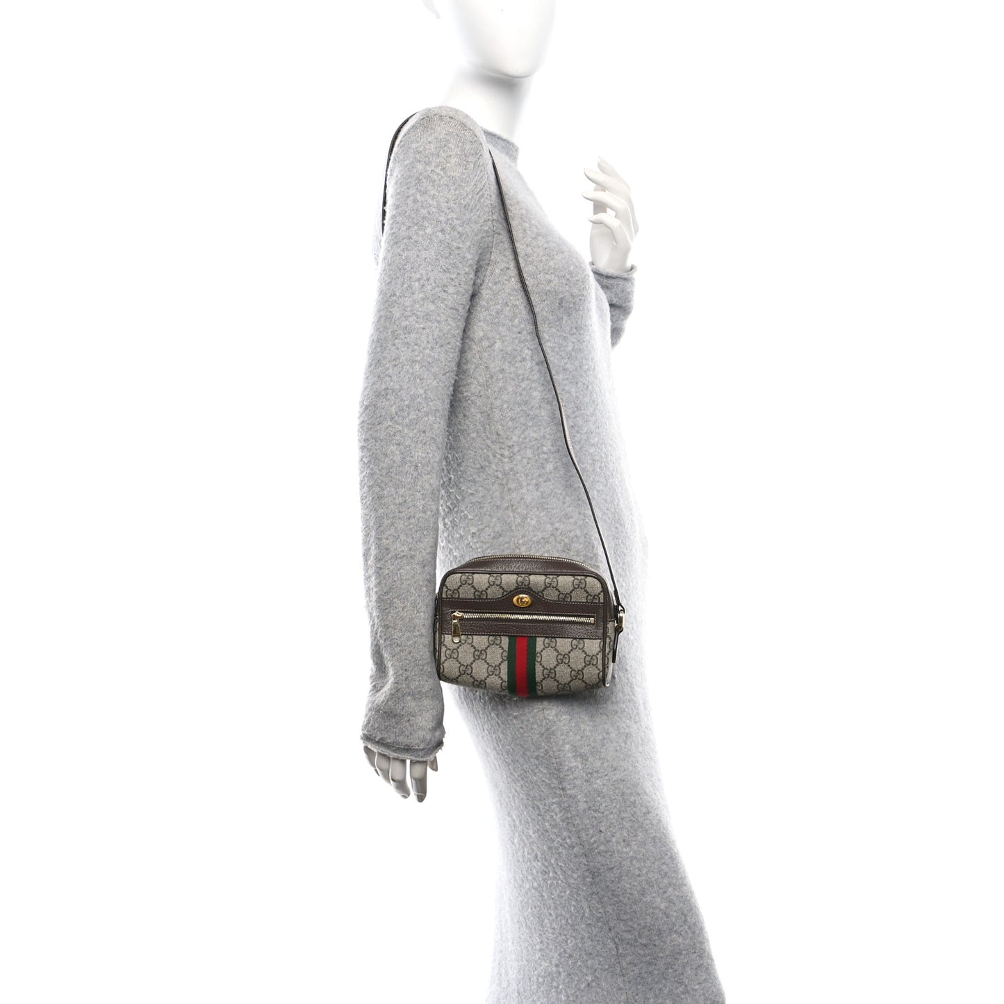 GG Supreme Monogram Web Mini Ophidia Shoulder Bag Brown