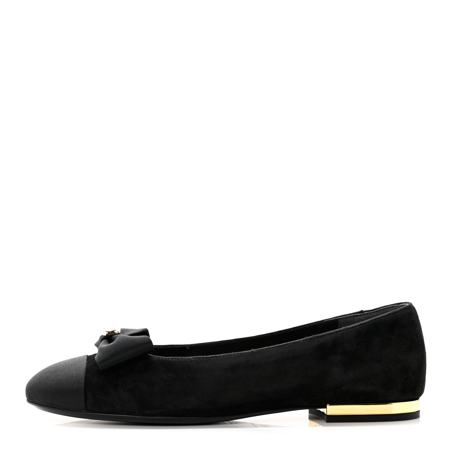 Chanel Suede Grosgrain CC Bow Ballerina Cap Toe Flats 37.5 Black 1 of 9
