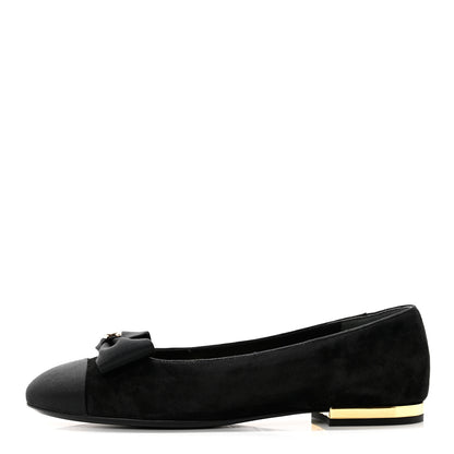 Chanel Suede Grosgrain CC Bow Ballerina Cap Toe Flats 37.5 Black 1 of 9