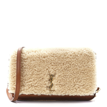 Saint Laurent Shearling Monogram Phone Holder Crossbody Brown 1 of 11