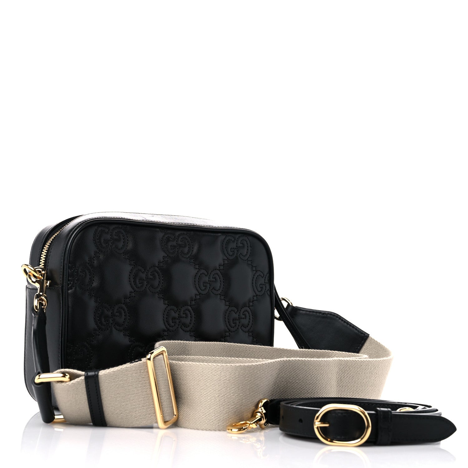 Gucci Calfskin GG Matelasse Shoulder Bag Black Natural 3 of 13