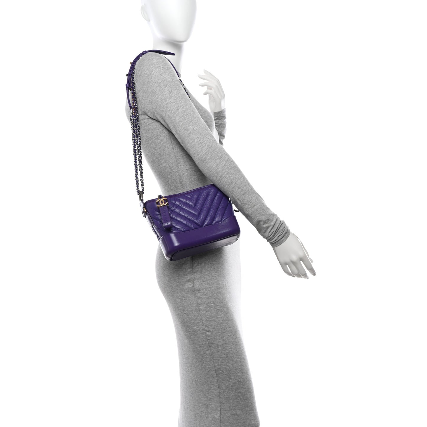 Aged Calfskin Chevron Quilted Small Gabrielle Hobo Purple