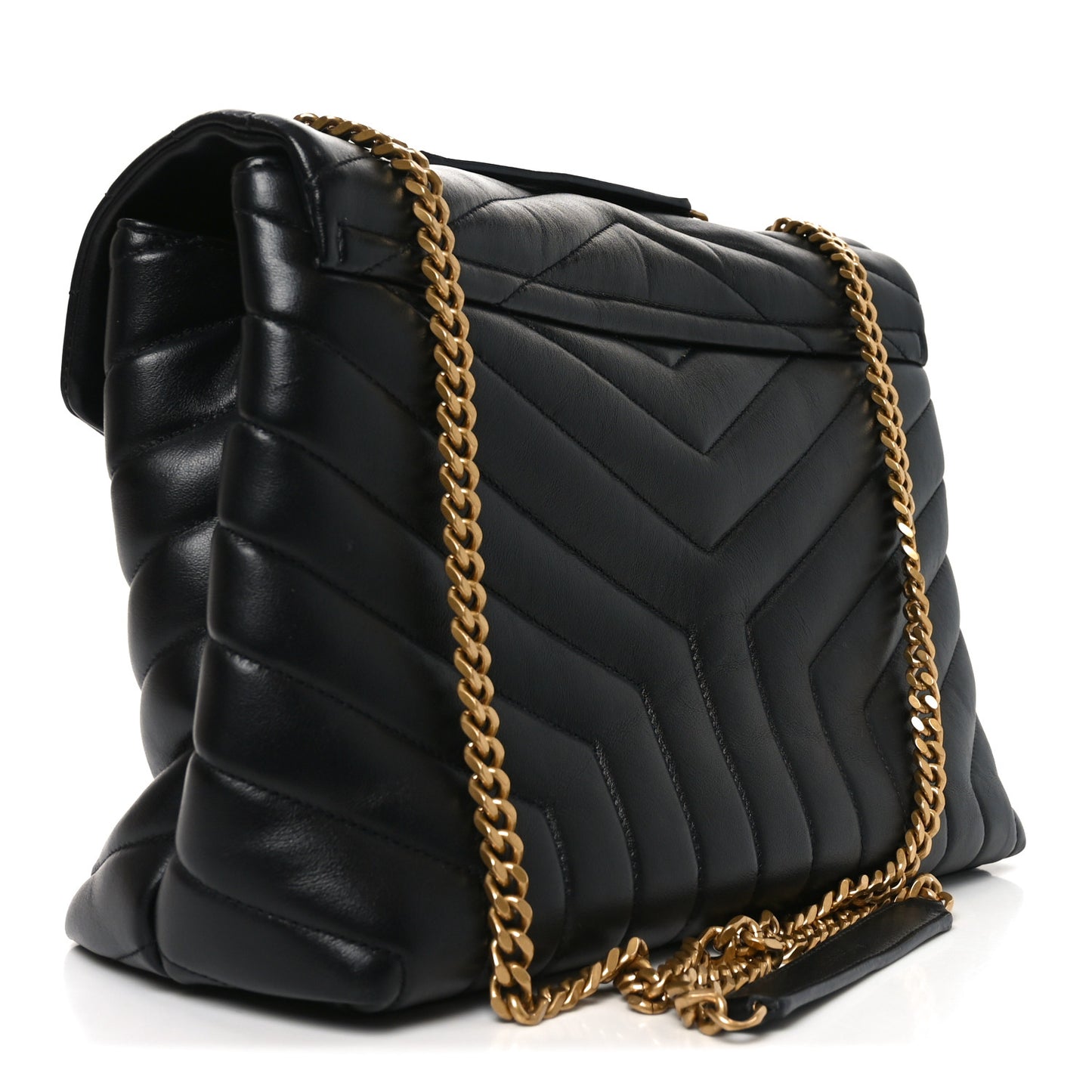Calfskin Y Quilted Monogram Medium Loulou Chain Satchel Black