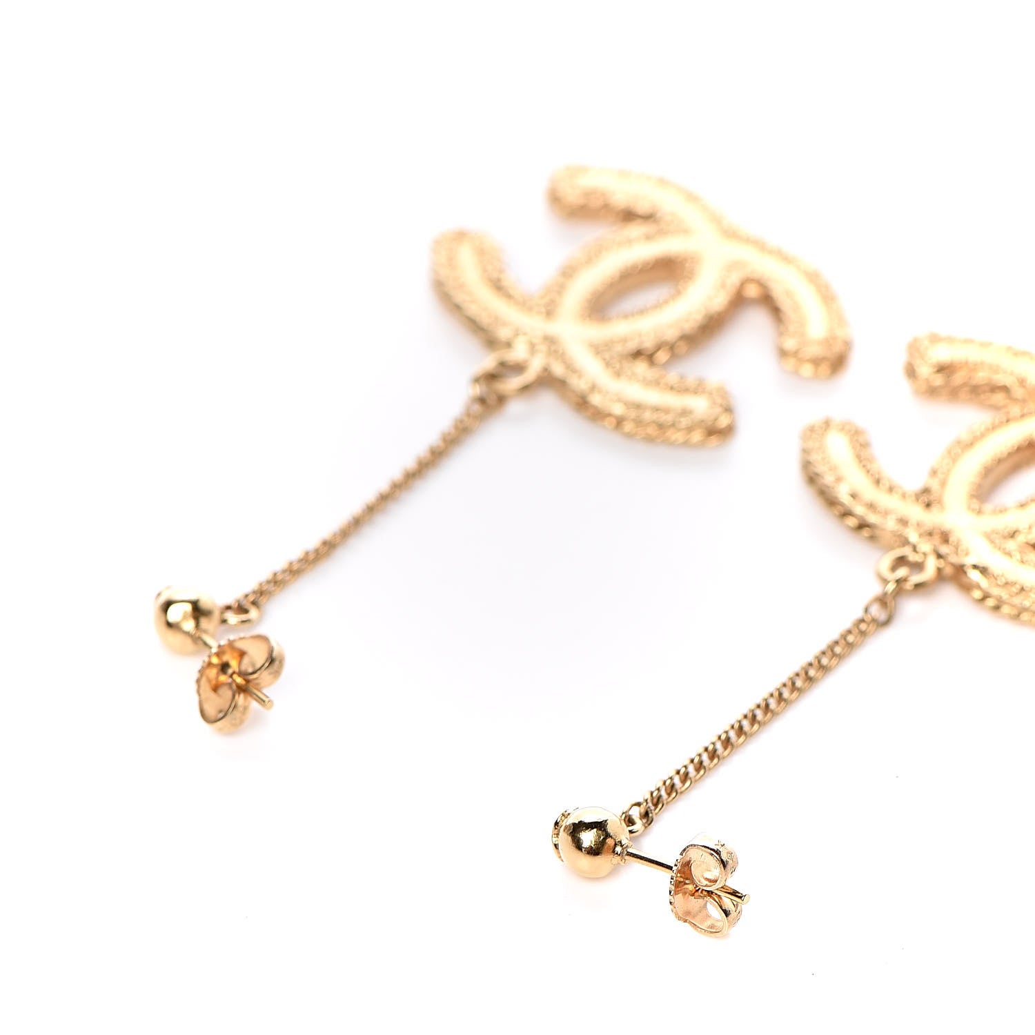 Chanel CC Drop Earrings Matte Gold 3 of 4