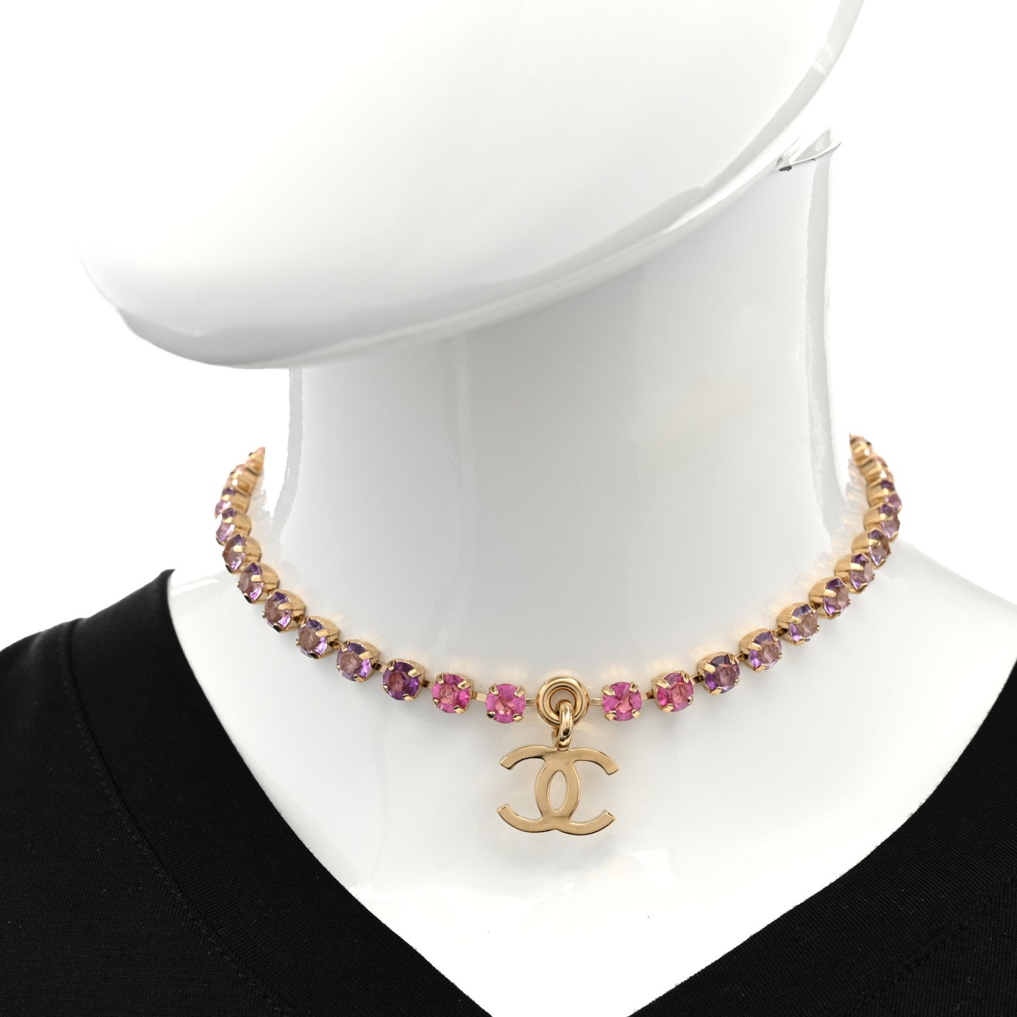 Crystal CC Choker Necklace Gold Pink Orange Purple Yellow