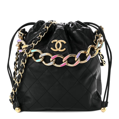 Chanel Lambskin Quilted Enamel Drawstring Bag Black Multicolor 1 of 10