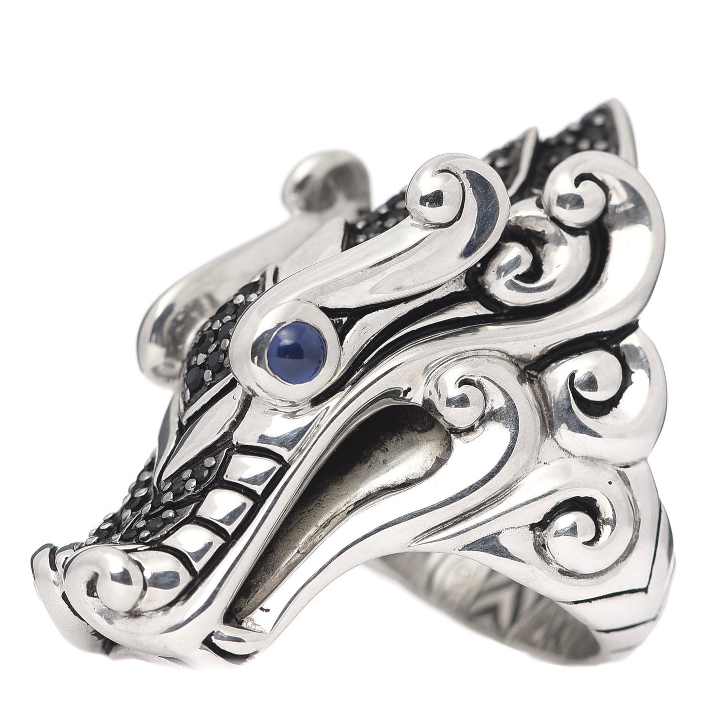 Sterling Silver Black Spinel Sapphire Naga Head Ring 53 6.25