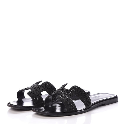 Hermes Calfskin Studded Oran Sandals 40 Black 3 of 8