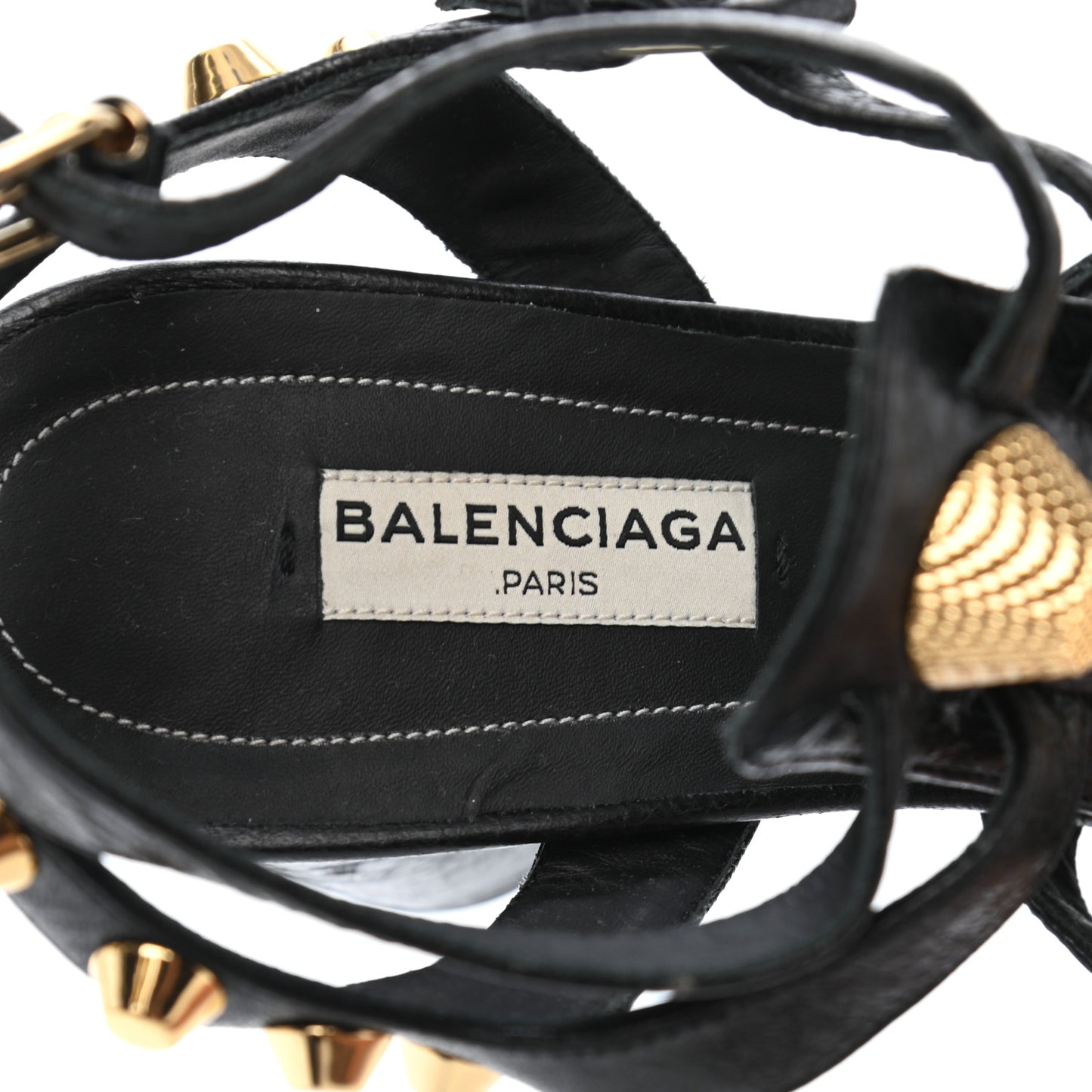 Agneau Lambskin Giant Gold Hardware Arena Sandals 38.5 Black