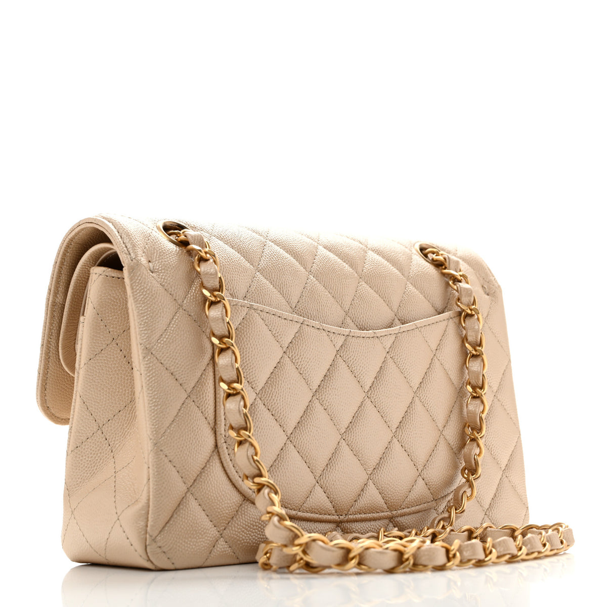 Metallic Caviar Quilted Small Double Flap Gold