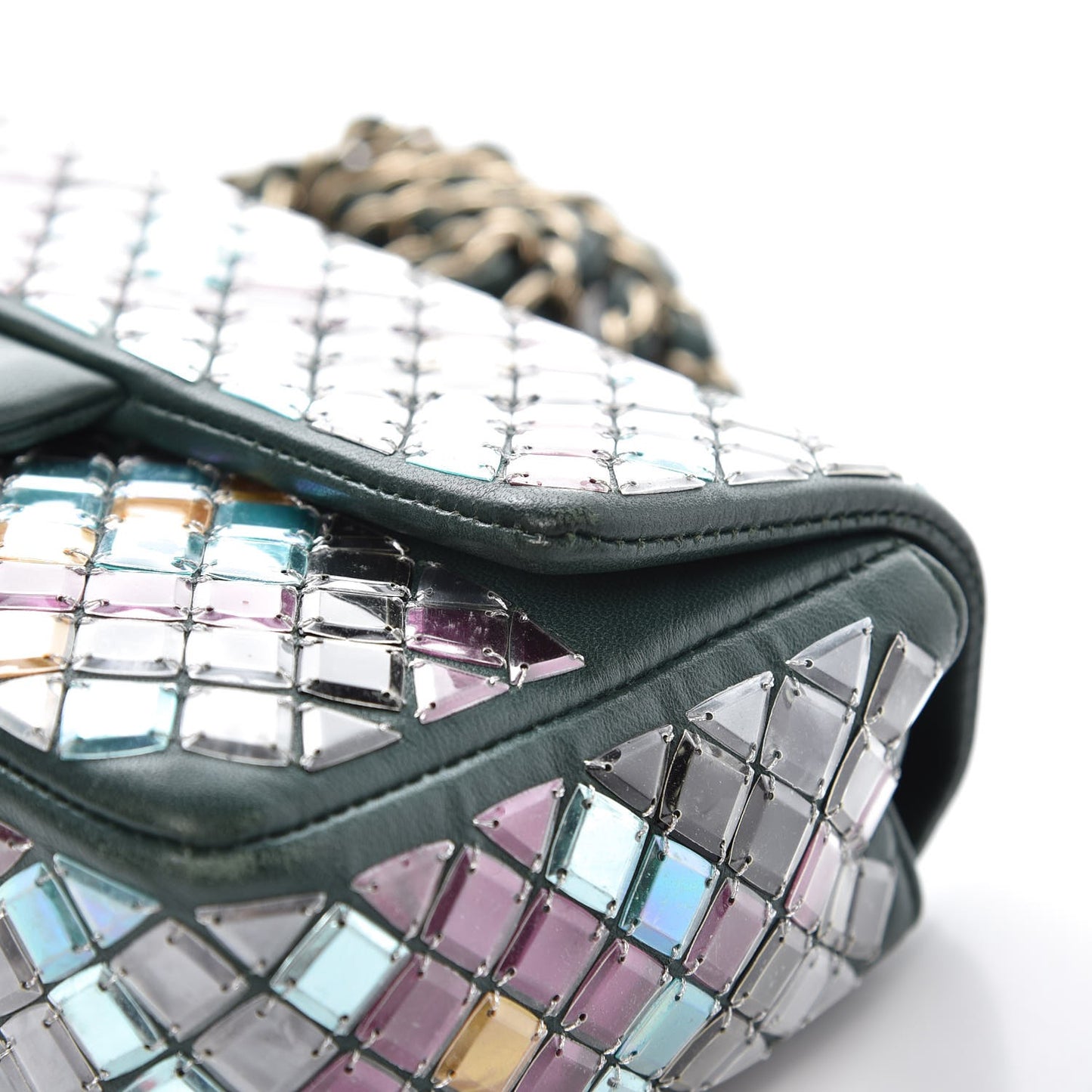 Lambskin Mosaic Small Flap Green Multicolor