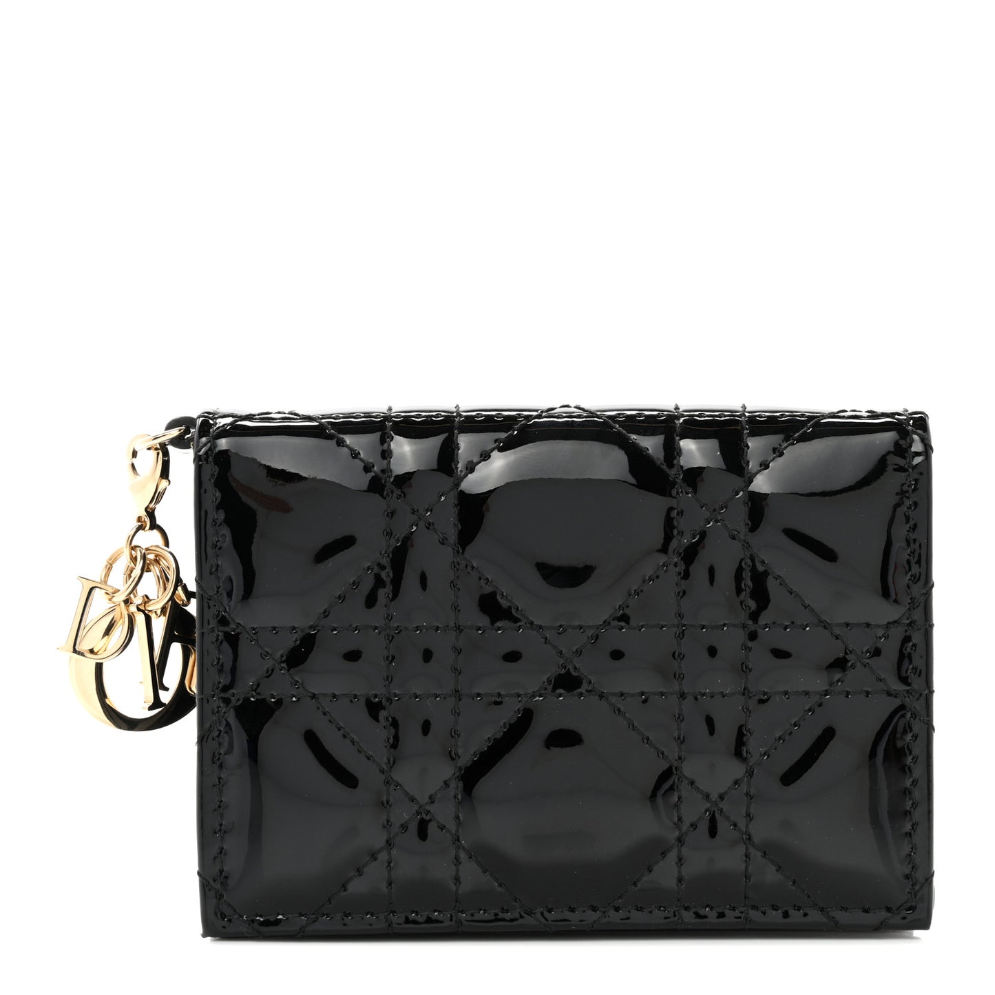 Patent Cannage Small Lady Dior Flap Card Holder Black
