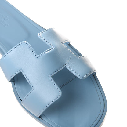 Hermes Calfskin Oran Sandals 37.5 Bleu Dorset 9 of 11