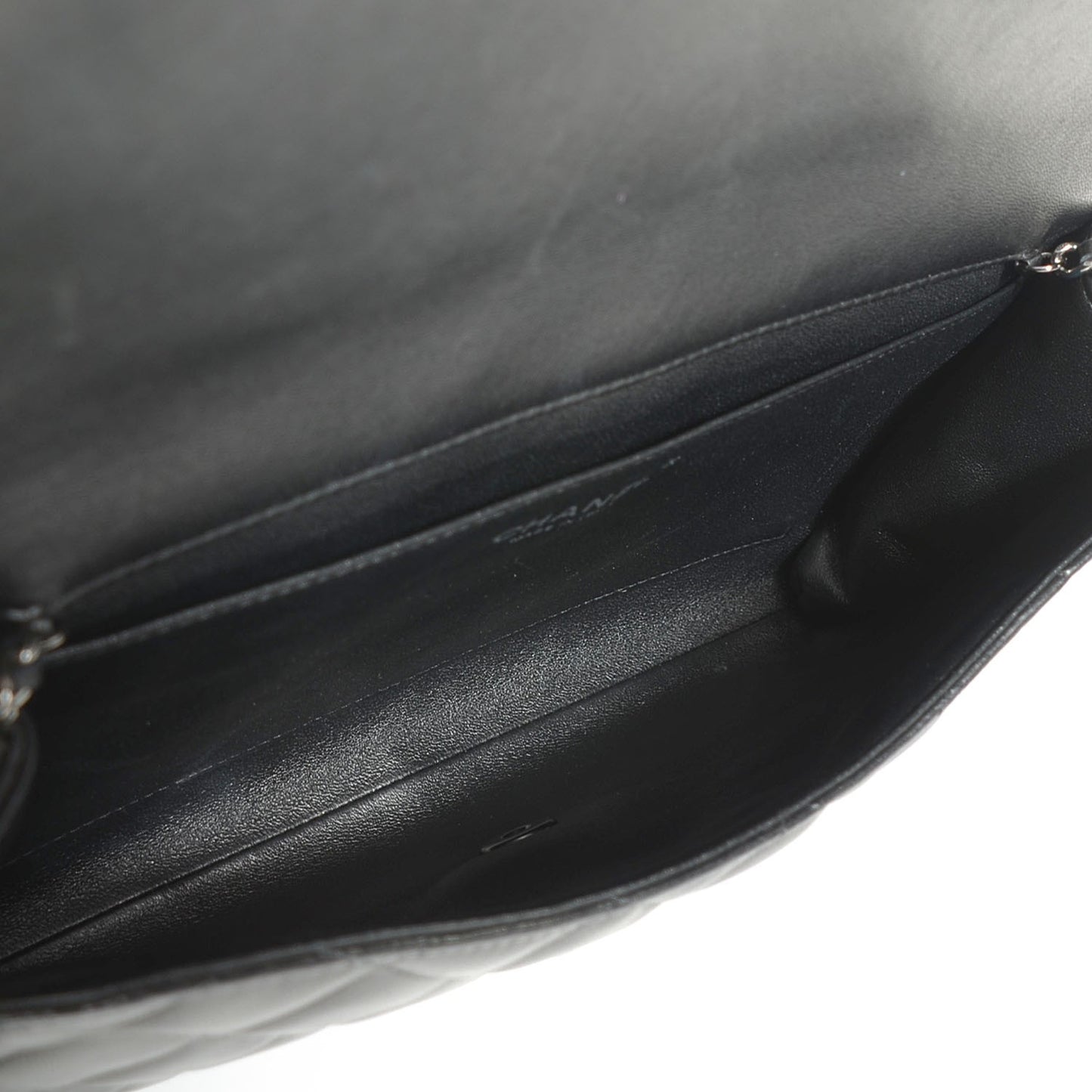 Lambskin Quilted Clutch With Chain Flap Black