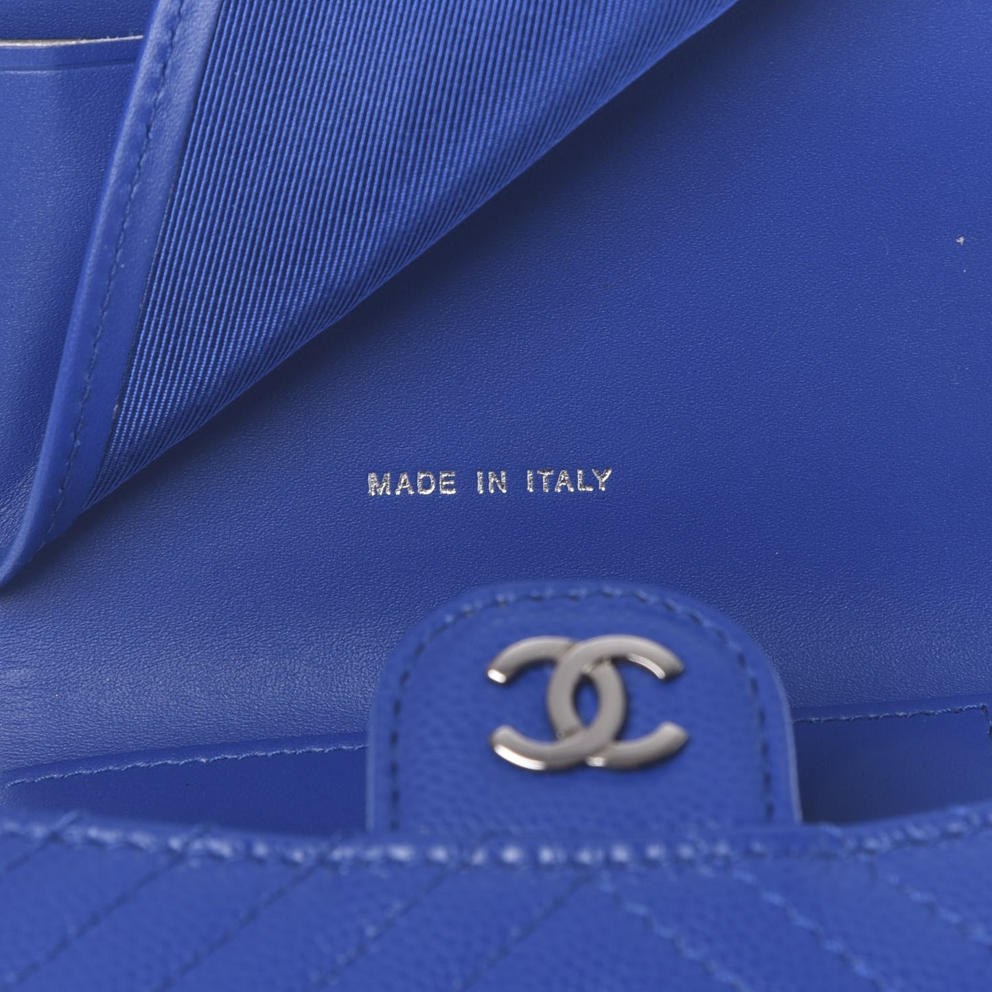 Caviar Chevron Quilted Compact Flap Wallet Bright Blue