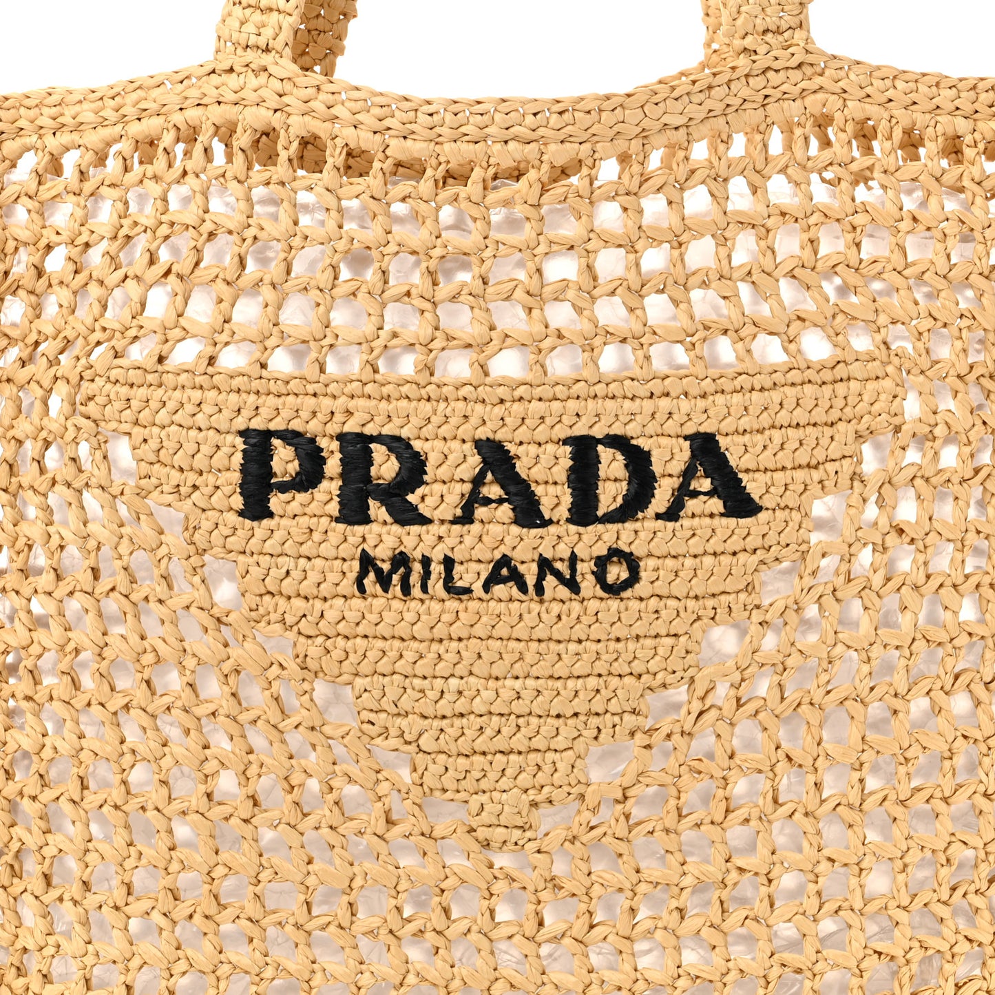 Yarn Raffia Effect Crochet Logo Embroidered Tote Bag Naturale