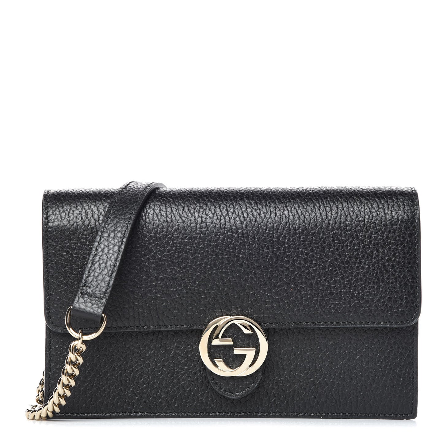 Dollar Calfskin Interlocking G Chain Wallet Black