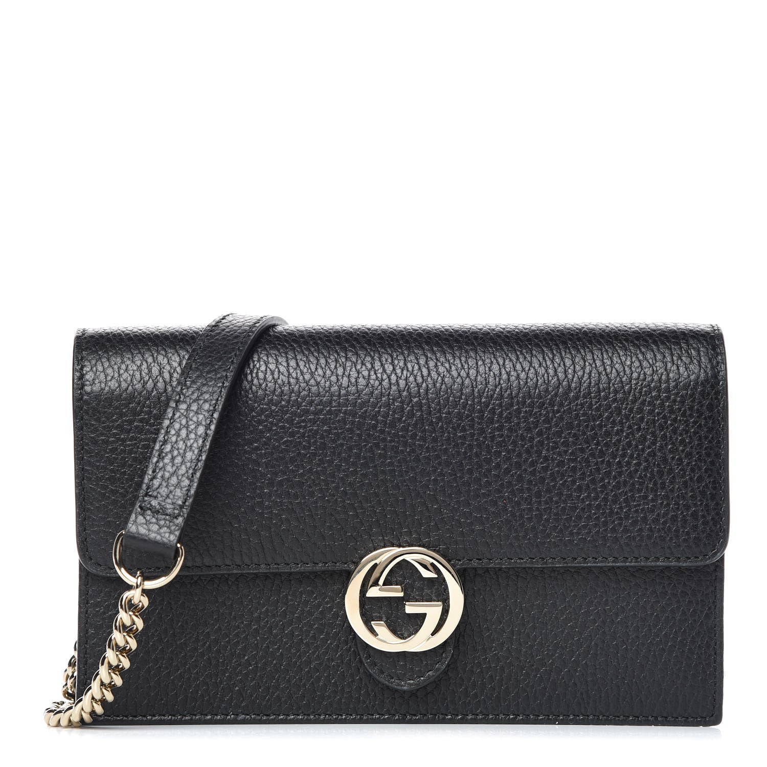 Gucci Dollar Calfskin Interlocking G Chain Wallet Black 1 of 10