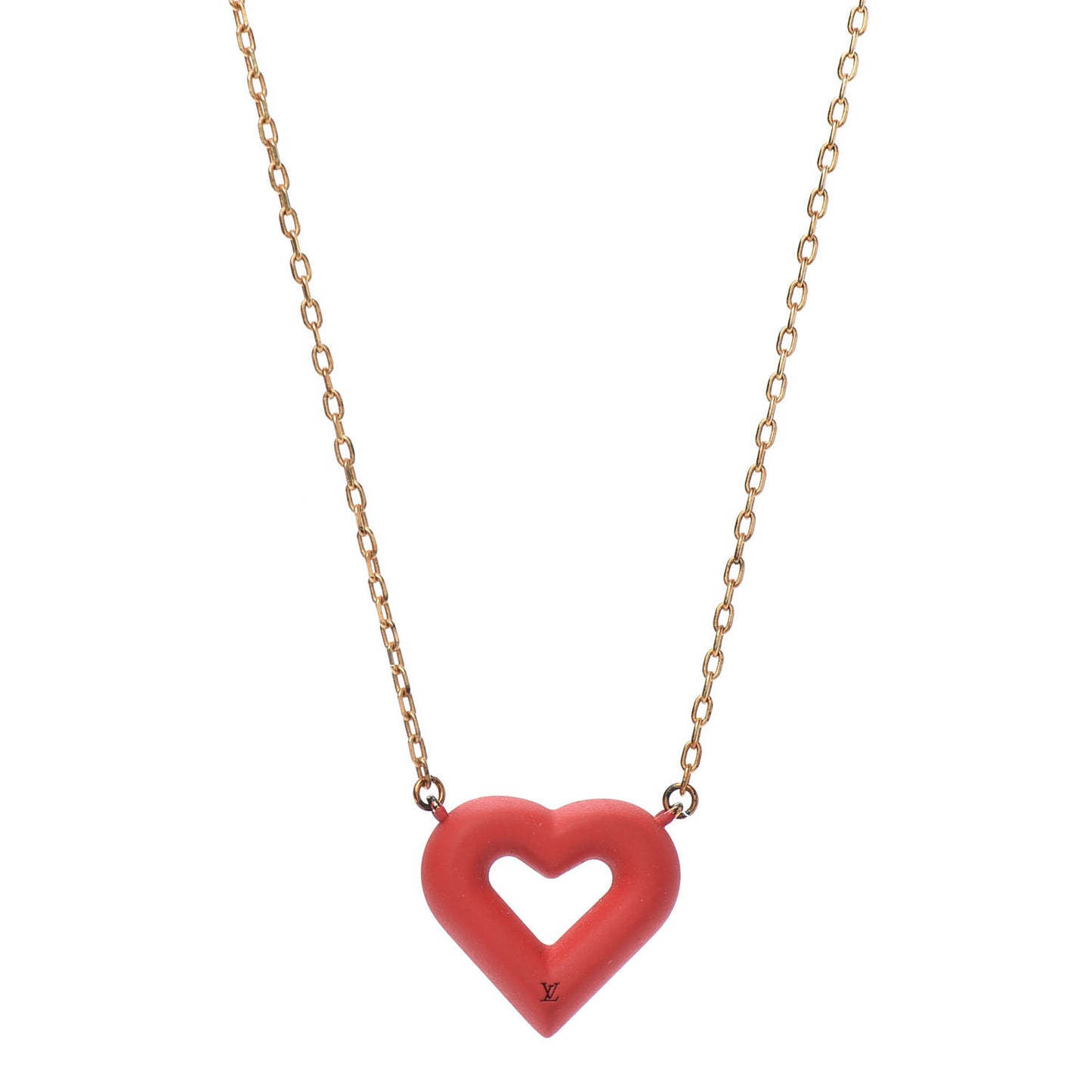 Rubber LV and V Heart Necklace Red
