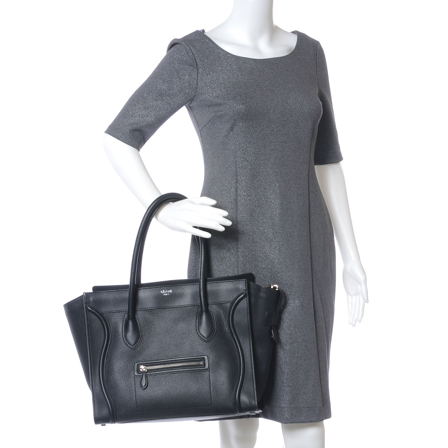 Celine Drummed Leather Shoulder Luggage Black 2 of 7