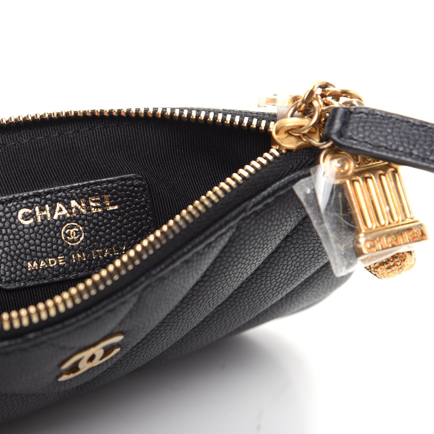 Caviar Chevron Quilted Small Ancient Greek Charms Cosmetic Case Black