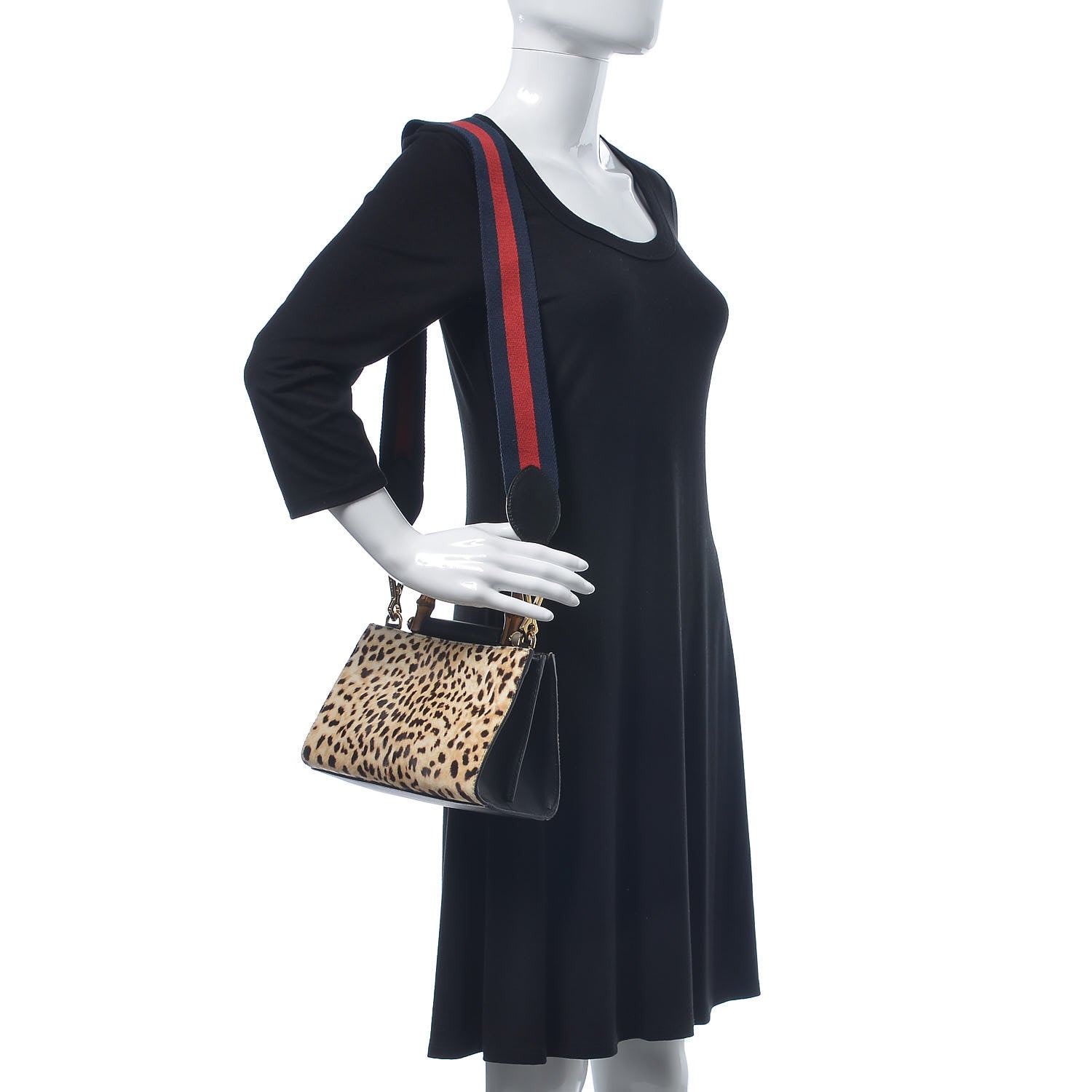 Gucci Calf Hair Bamboo Web Leopard Print Mini Nymphaea Top Handle Bag 2 of 11