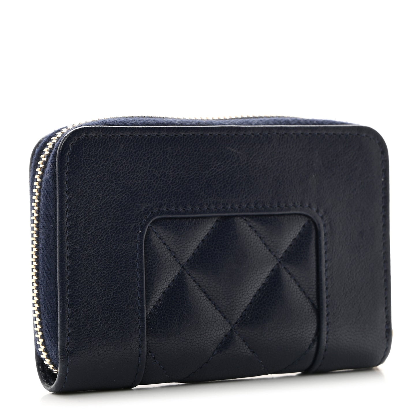 Sheepskin Quilted Vintage Mademoiselle Zip Coin Purse Navy Blue