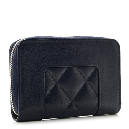 Chanel Sheepskin Quilted Vintage Mademoiselle Zip Coin Purse Navy Blue 3 of 8