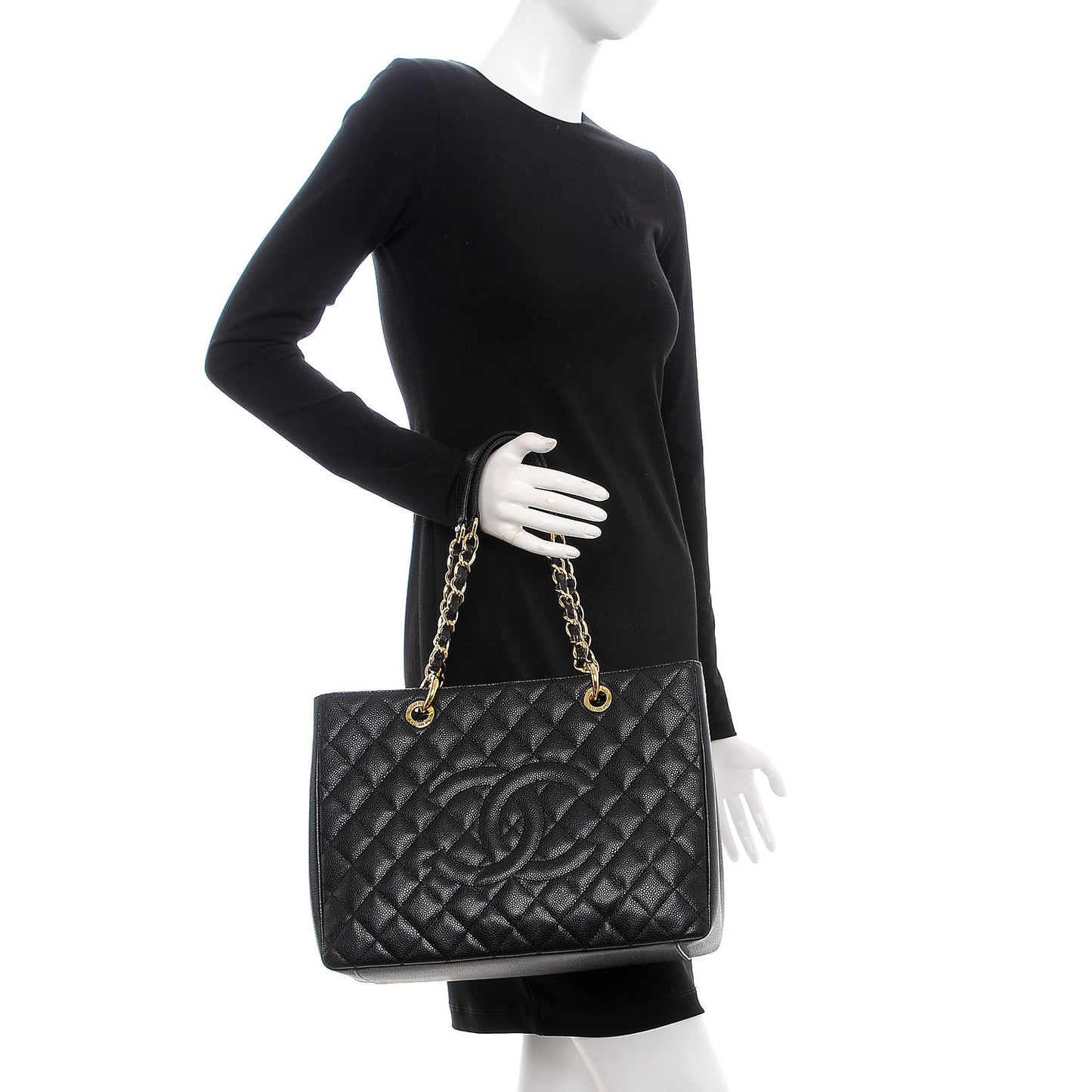 Caviar Quilted Grand Shopping Tote GST Black