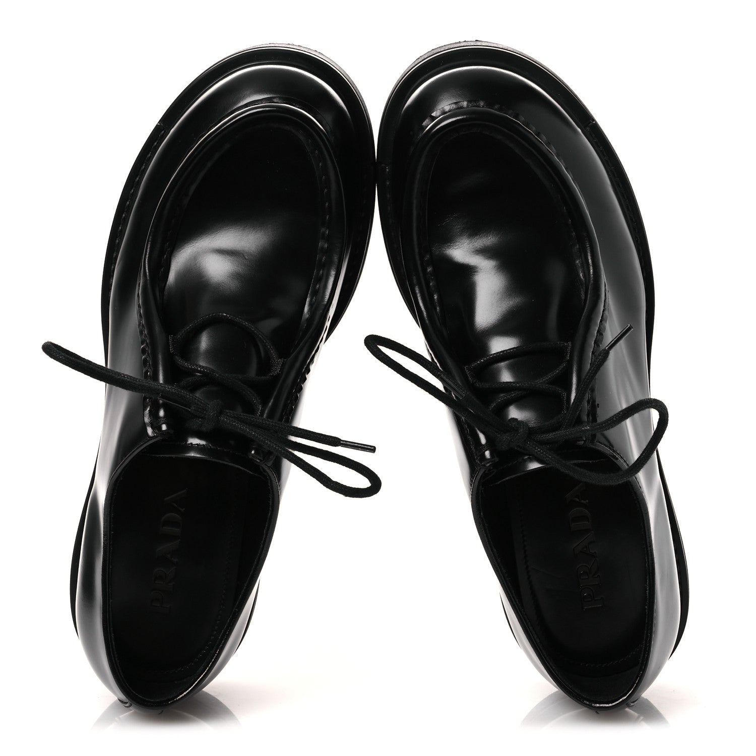 Prada Spazzolato Diapason Mens Lace Up Derby Loafers 9 Black 2 of 14