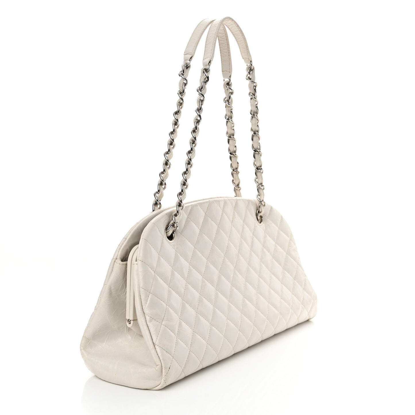 Glazed Calfskin Quilted Medium Just Mademoiselle Bowling Bag White