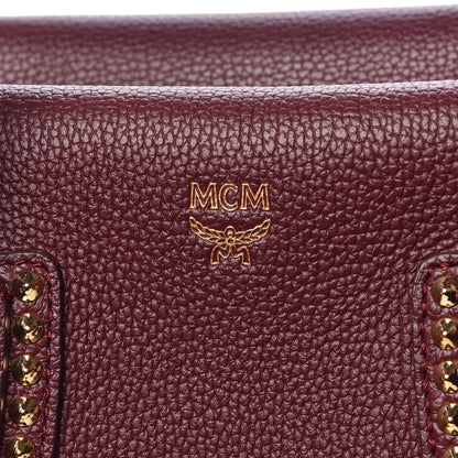 MCM Grained Calfskin Studded Medium Milla Tote Rustic Brown 9 of 14
