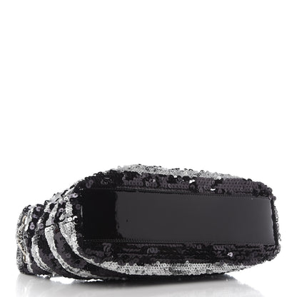 Chanel Sequin Striped Mademoiselle Tote Black Silver 4 of 9