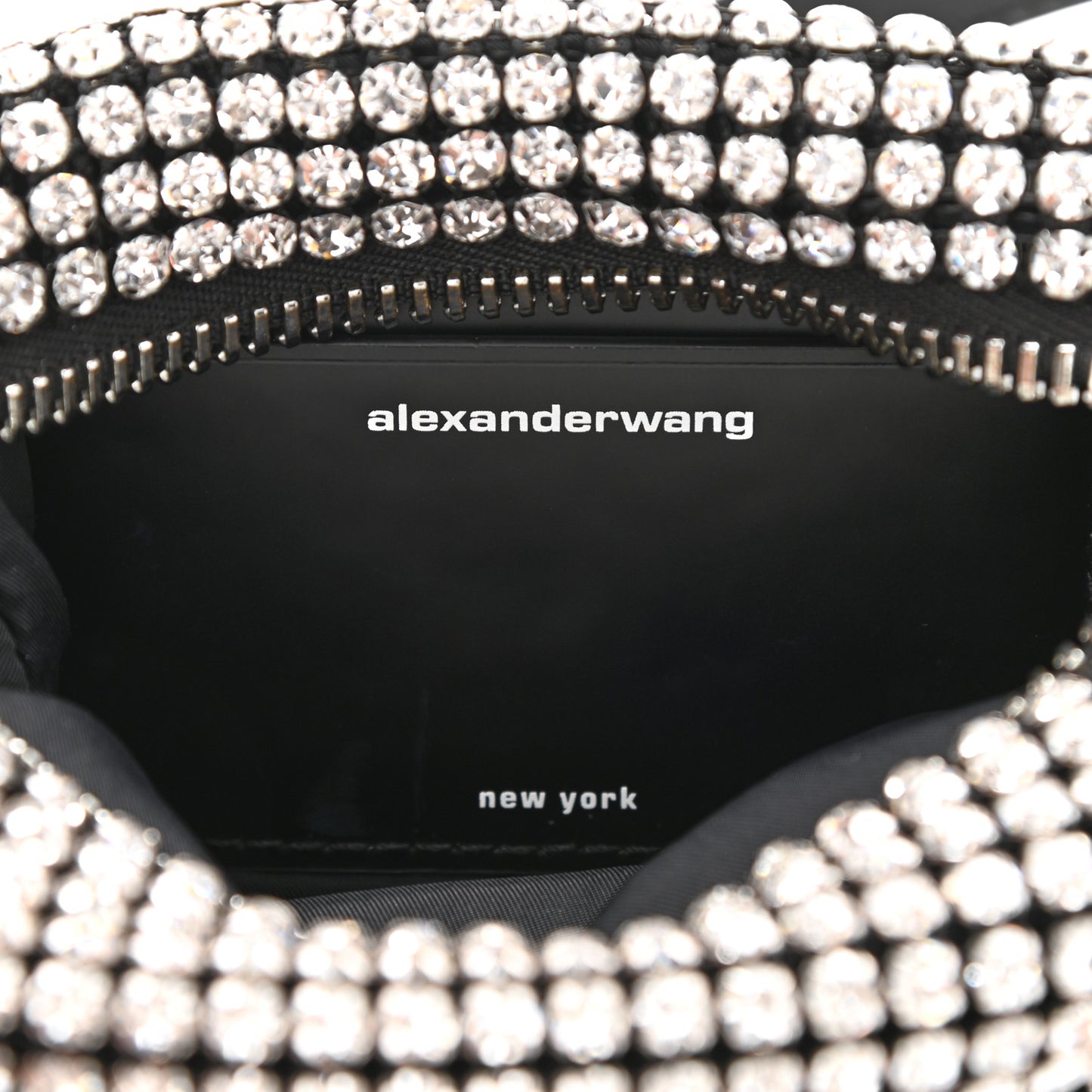 Mesh Crystal Rhinestone Mini Heiress Pouch Black Silver