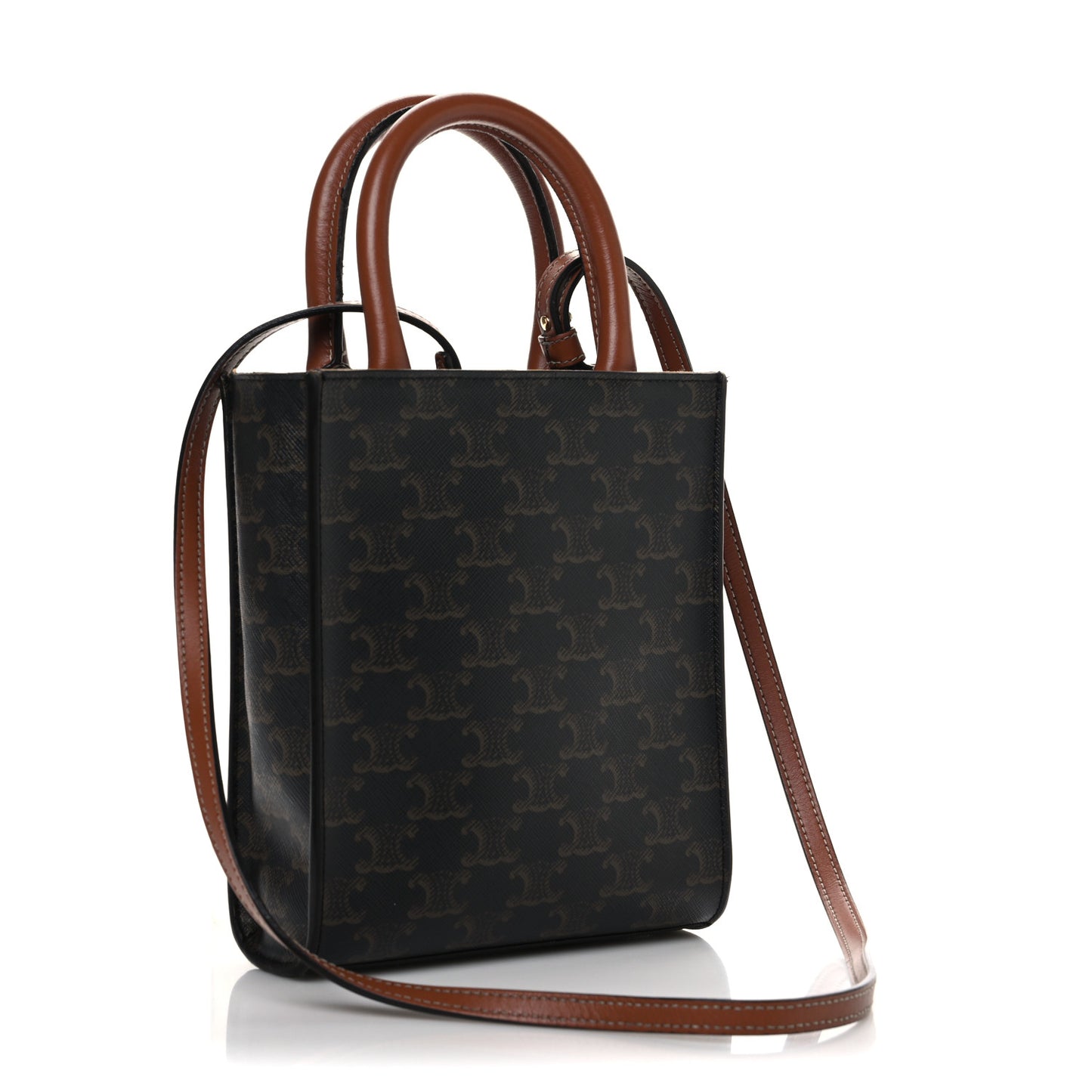 Triomphe Canvas Calfskin Mini Vertical Cabas Tan