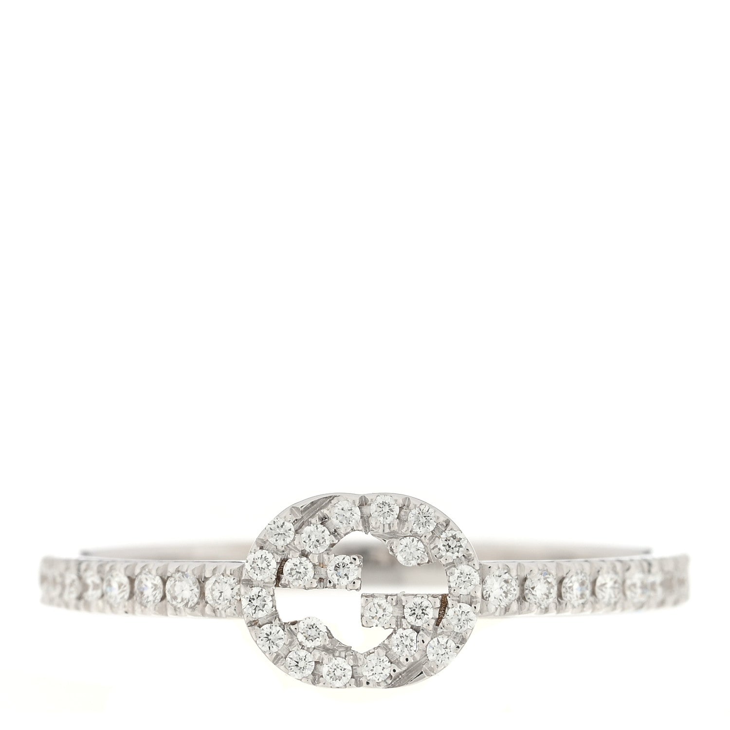 Gucci 18K White Gold Diamond Interlocking G Ring 50 5.5 1 of 4