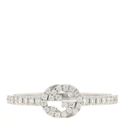 Gucci 18K White Gold Diamond Interlocking G Ring 50 5.5 1 of 4