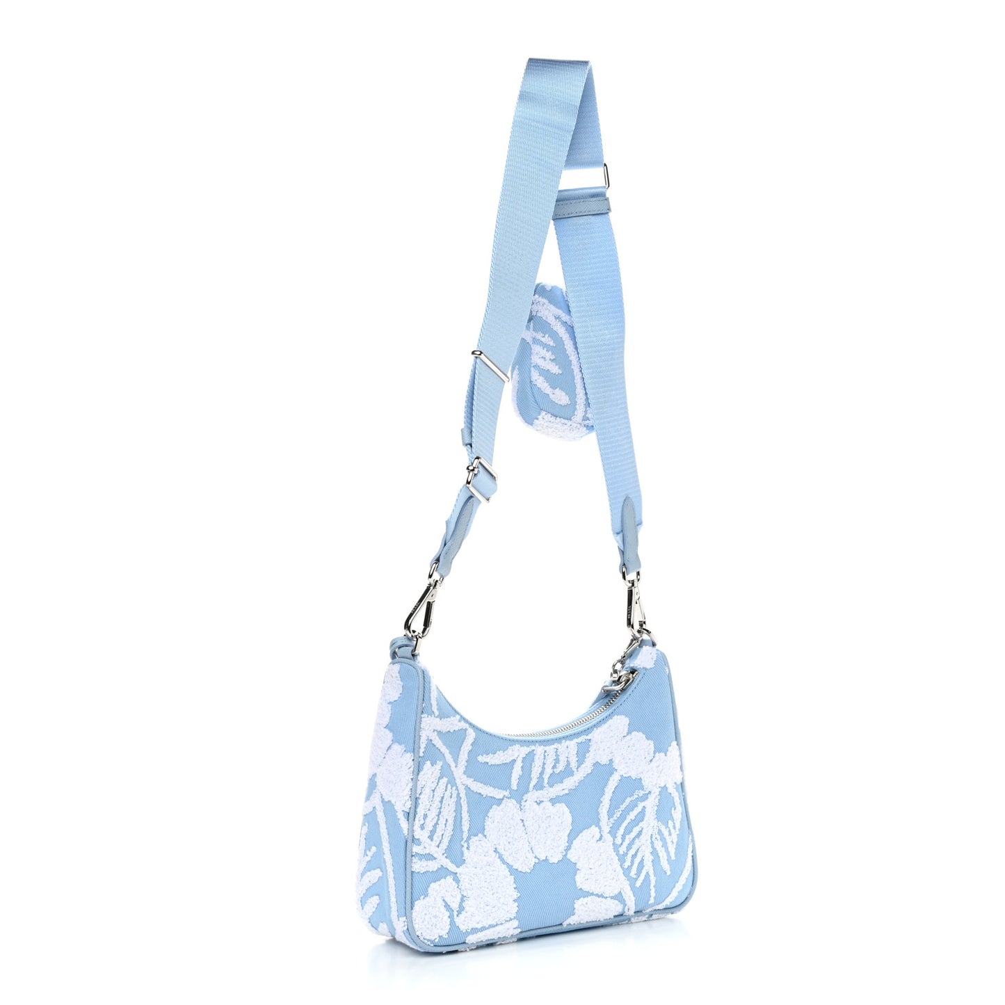 Nylon Drill Logo Embroidered Re-Edition 2005 Shoulder Bag Celeste White