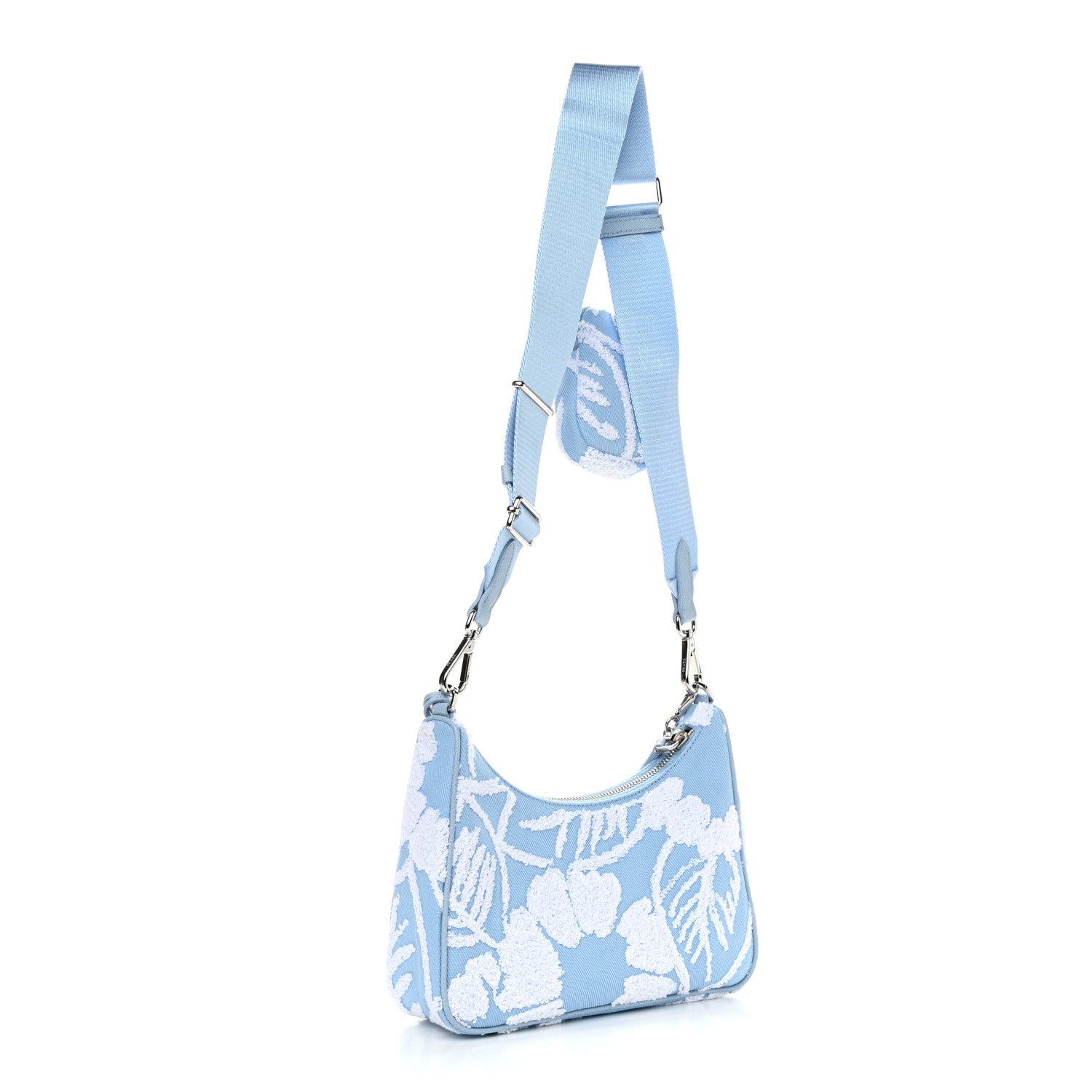 Prada Nylon Drill Logo Embroidered Re-Edition 2005 Shoulder Bag Celeste White 2 of 11
