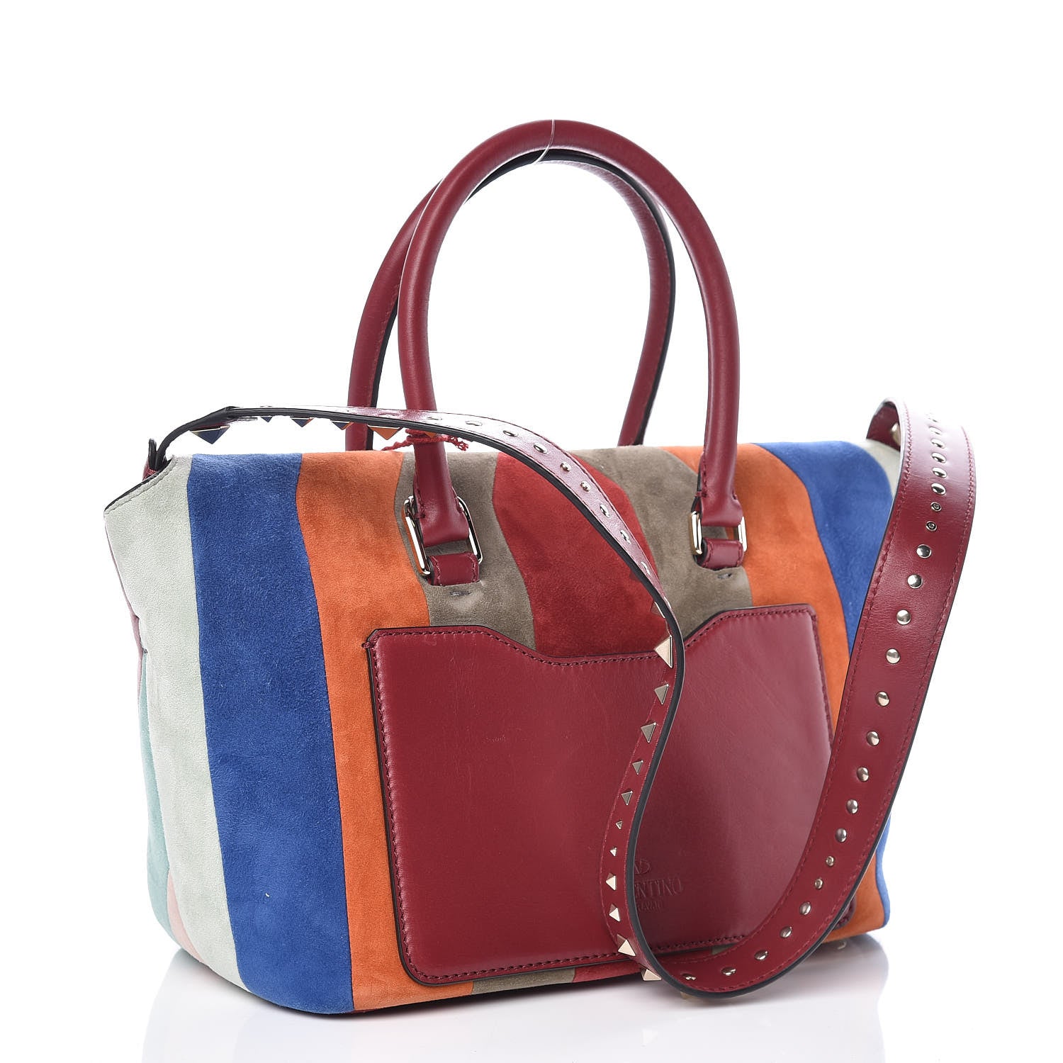 Valentino Garavani Suede Chevron Small Rockstud Demilune Double Handle Satchel Multicolor 3 of 8