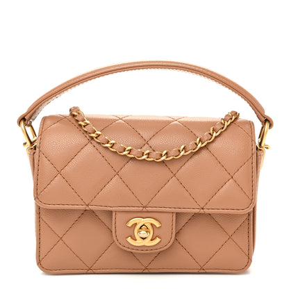 Chanel Shiny Caviar Quilted Mini Top Handle Flap Bag Camel 1 of 13