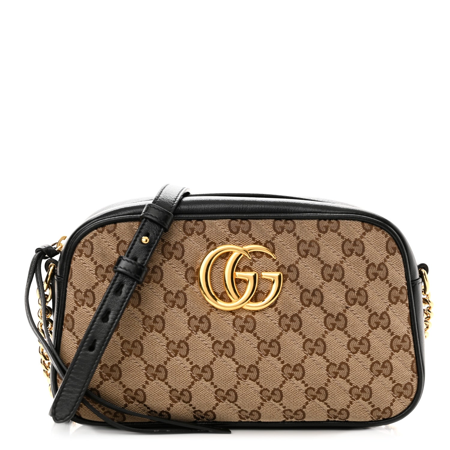 Gucci Monogram Matelasse Diagonal Small GG Marmont Chain Shoulder Bag Beige Black 1 of 12