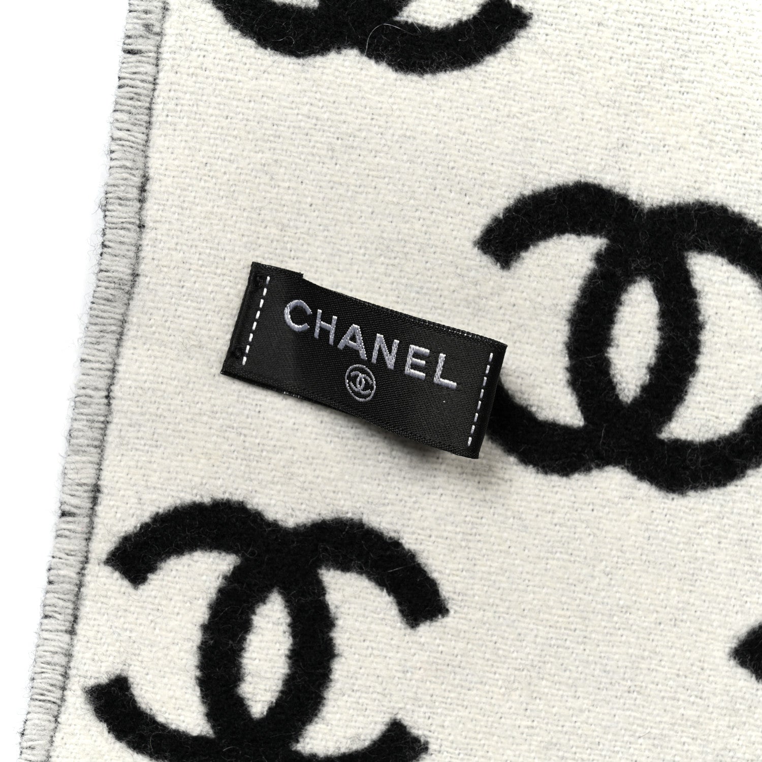 Chanel Wool Cashmere CC Scarf Black White 3 of 5