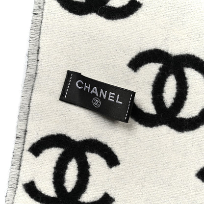 Chanel Wool Cashmere CC Scarf Black White 3 of 5