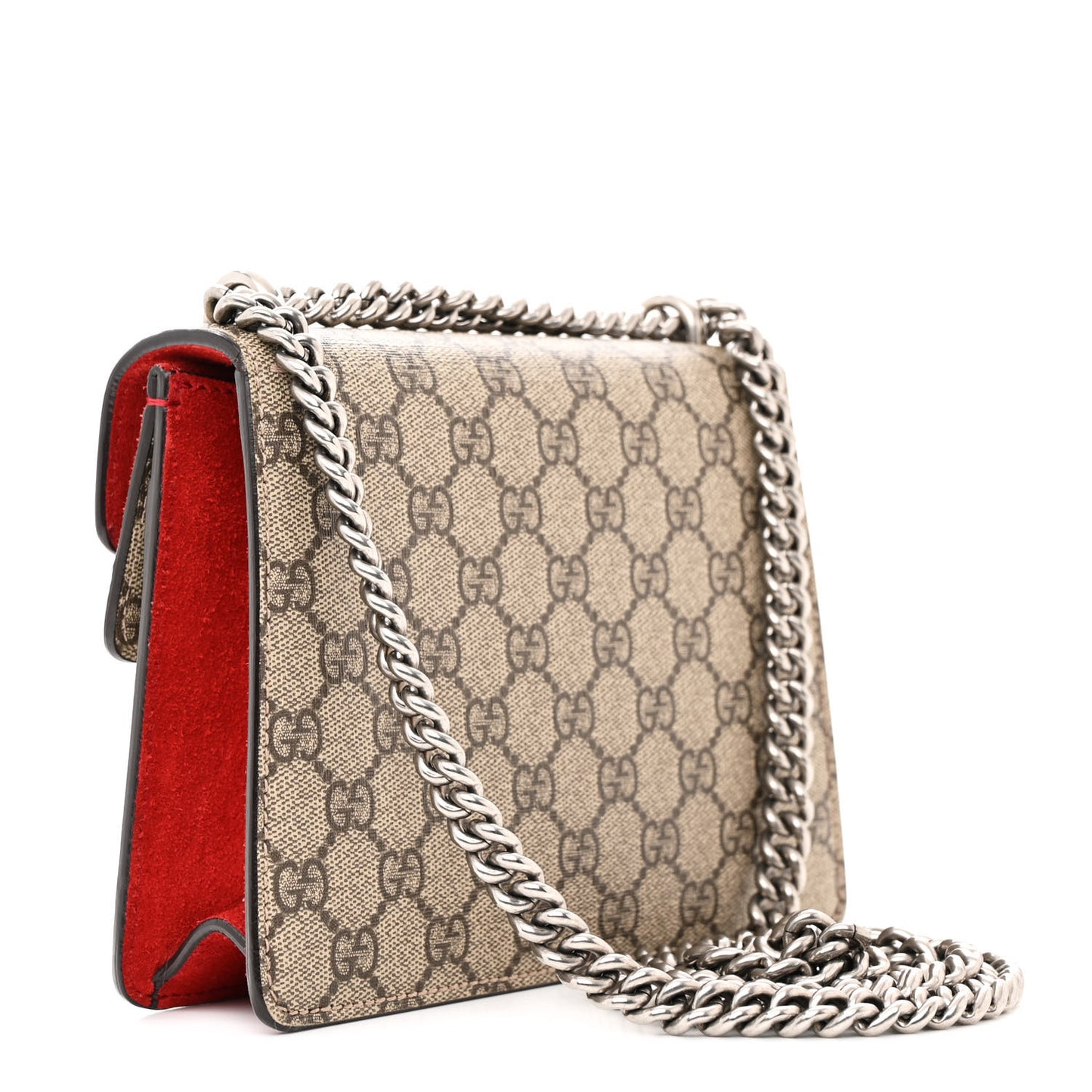 GG Supreme Monogram Suede Mini Dionysus Shoulder Bag Beige Ebony Vulcanic Red
