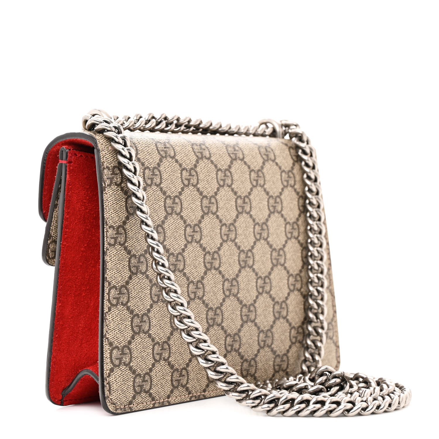 Gucci GG Supreme Monogram Suede Mini Dionysus Shoulder Bag Beige Ebony Vulcanic Red 3 of 12