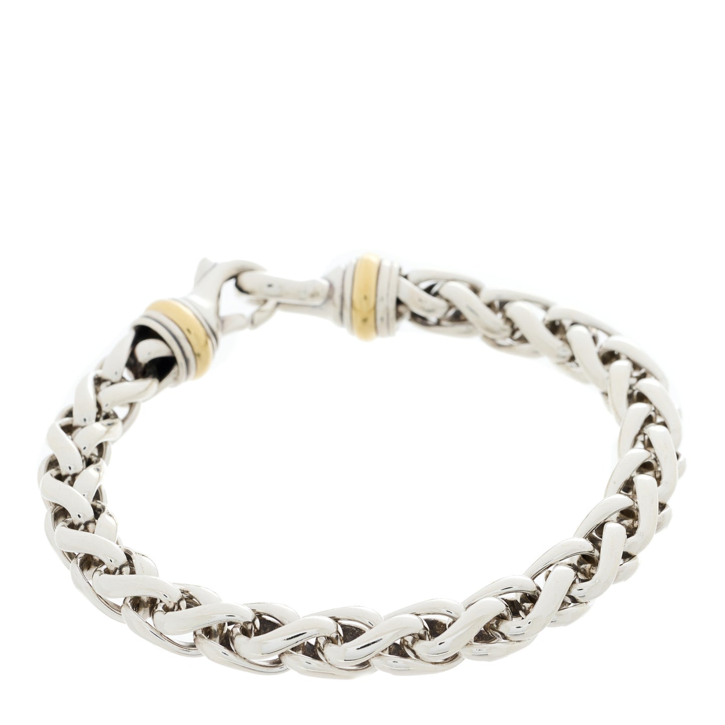 Sterling Silver 18K Yellow Gold 8mm Wheat Chain Bracelet