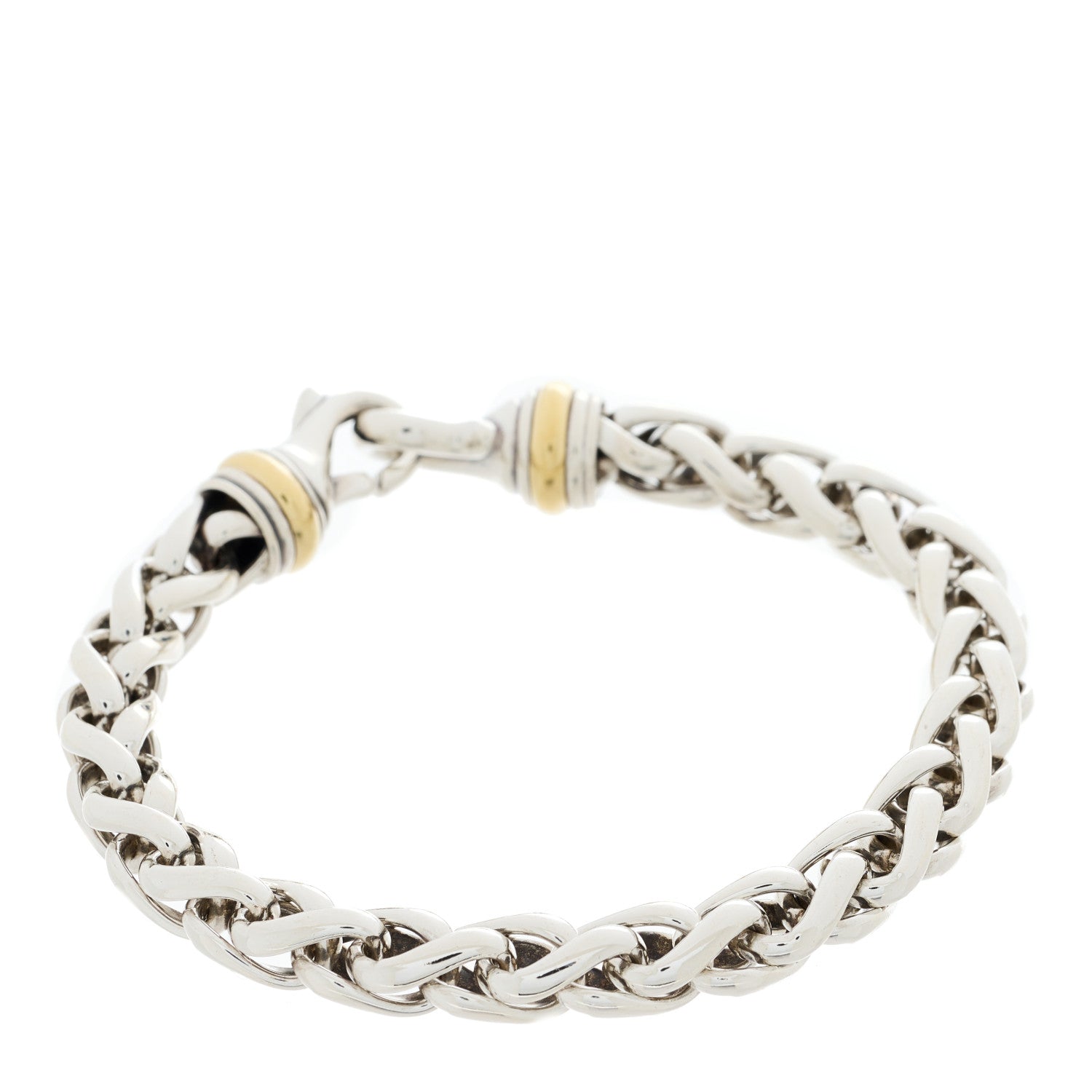 David Yurman Sterling Silver 18K Yellow Gold 8mm Wheat Chain Bracelet 2 of 4