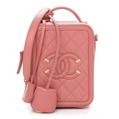 Chanel Caviar Quilted CC North South Filigree Vanity Case Pink 1 of 9